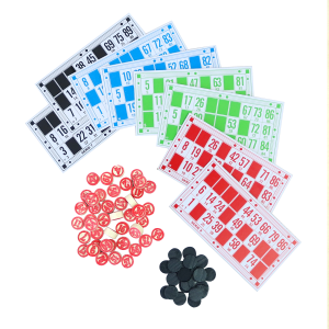 JOGO BINGO 90 PEDRAS DE MADEIRA NUMERADAS CARTELA MARCADORES SACO PARA SORTEIO - IM42068