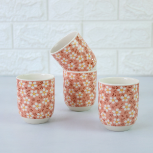 CONJUNTO DE 04 CANECAS ORIENTAL PARA CHÁ DE PORCELANA 150ML (CADA) ESTAMPA FLORAL - CN30A-SAL