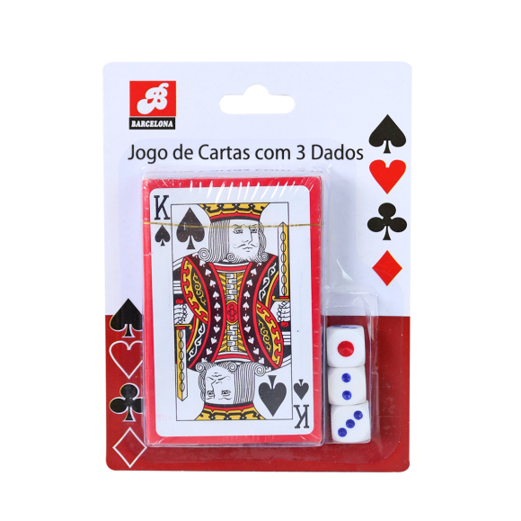 Jogo de Cartas com 3 Dados de Plástico Vermelho - Barcelona - Patricinha