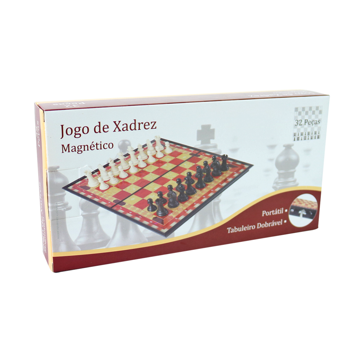 Jogo De Xadrez Magnético Dobrável 32Cm - Prata E Dourado no Shoptime