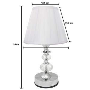 ABAJUR DE CRISTAL COM CUPULA DRAPEADA BRANCA BIVOLT DE TOQUE  35 CM - REF 302
