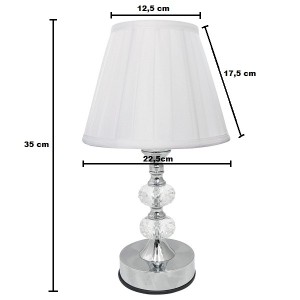 ABAJUR DE CRISTAL COM CUPULA DRAPEADA BRANCA BIVOLT DE TOQUE  35 CM - REF 384