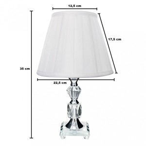 ABAJUR DE CRISTAL COM CUPULA DRAPEADA BRANCA BIVOLT 35 CM - REF 182