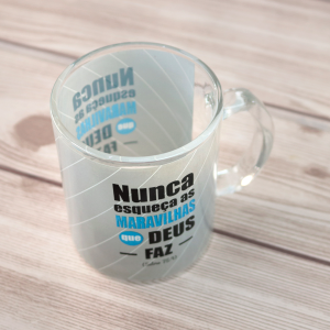 CANECA DE VIDRO TRANSPARENTE 380 ML COM FRASE - 4408-B