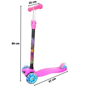 PATINETE INFANTIL DE PLÁSTICOE METAL DOBRÁVEL E ALTURA AJUSTÁVEL COM 03 RODAS - DMR5666-RS
