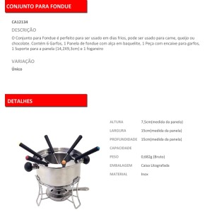 JOGO DE FONDUE DE INOX COM 10 PEÇAS 800ML- CA12134