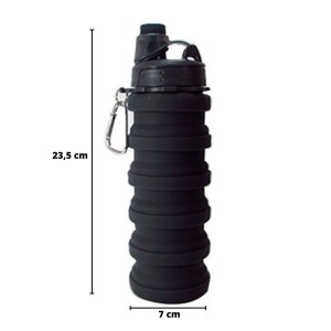 GARRAFA RETRÁTIL DE SILICONE 500 ML COM ALÇA MOSQUETÃO E TAMPA  ROSQUEÁVEL - 2230-CZ