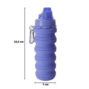 GARRAFA RETRÁTIL DE SILICONE 500 ML COM ALÇA MOSQUETÃO E TAMPA  ROSQUEÁVEL - 2230-LL