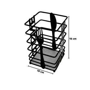 PORTA TALHER DE METAL ARAMADO PRETO QUADRADO 16X10CM - 2405