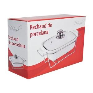 RECHAUD RETANGULAR DE PORCELANA COM TAMPA EM VIDRO 45 CM DMPP0682