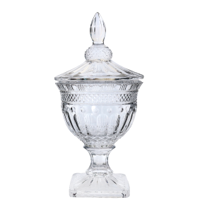 BOMBONIERE DE VIDRO COM HASTE E TAMPA 38CM