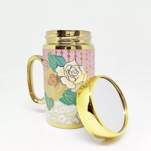 CANECA DE PORCELANA COM ESPELHO NA TAMPA 380ML - B003-B