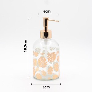 PORTA SABONETE LÍQUIDO DE VIDRO TRANSPARENTE COM ESTAMPA GOLD ROSE 400ML - CHI2038-B