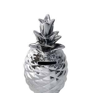 COFRE ABACAXI PRATEADO DE PORCELANA 18 CM HD63304-PTA