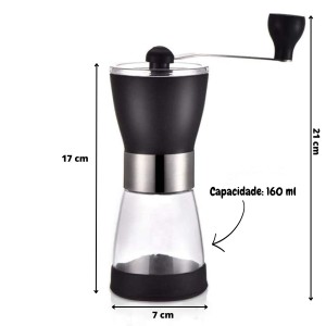 MOEDOR DE CAFÉ  MANUAL DE PLÁSTICO COM RECIPIENTE EM VIDRO 17CM - CHI2279