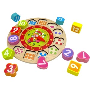 BRINQUEDO DIDÁTICO DE MADEIRA RELÓGIO EM ESTAMPA DE RAPOSA COM 13 PEÇAS - DMT5736-R