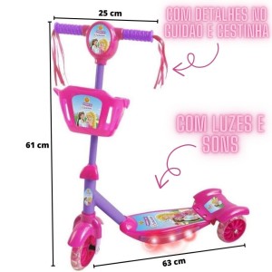 PATINETE 03 RODAS DE METAL MUSICAL PRINCESA DESMONTÁVEL - 35KG - DMR-5621