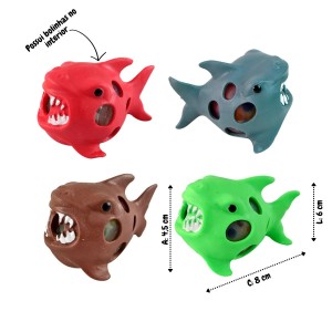BRINQUEDO TUBARÃO DE PLÁSTICO ANTI-ESTRESSE C/ 4 UNI. - ZD004-UNI