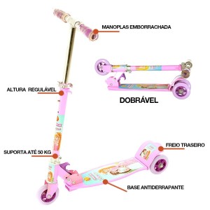 PATINETE INFANTIL 3 RODAS SONHO DE PRINCESA CAPACIDADE DE ATÉ 50KG- DMR5667-RS