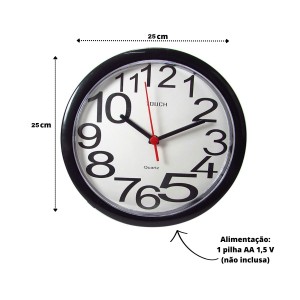 RELOGIO DE PAREDE DE PLÁSTICO 25 CM  - 412-PT