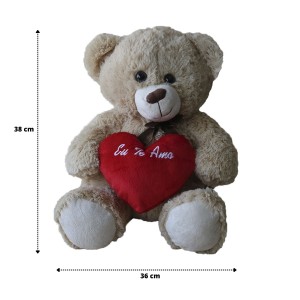 URSO DE PELÚCIA COM O CORAÇÃO 38CM 100% POLIESTER - F1456-BG