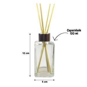 FRASCO AROMARIZADOR DE VIDRO COM TAMPA E VARETAS 120ML - F160323-V