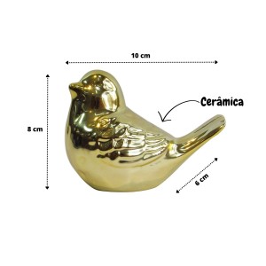 PASSARO PARA DECORAÇÃO CERAMICA 10X8CM DOURADO - F161407-DOU