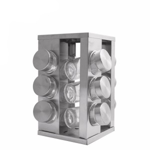 PORTA TEMPERO DE VIDRO COM SUPORTE EM INOX 12 PEÇAS A66