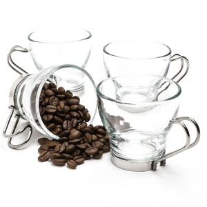 CONJUNTO DE XICARA DE VIDRO COM ALÇA INOX 160 ML  06 PEÇAS VDA0903