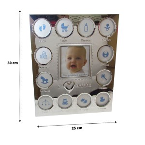 PORTA RETRATO 13 FOTOS PARA MÊSVERSÁRIO AZUL 25X30CM - 99952-AZ