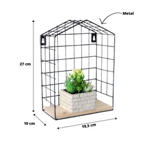 PRATELEIRA DECORATIVA DE METAL E MADEIRA 19,5X27X10CM - 97092