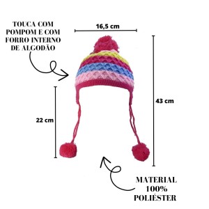TOUCA INFANTIL COM POMPOM DE MALHA COLOR COM FORRO INTERNO - BF2420-PK