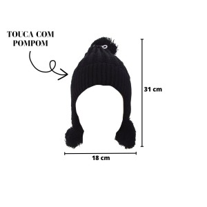 TOUCA DE MALHA COM POMPOM INFANTIL  - BF2421-PT