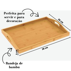 BANDEJA DE BAMBU RETANGULAR COM ALÇA NA LATERAL  26X38CM - CZ19465