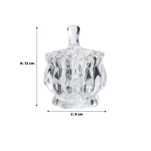 BOMBONIERE DE VIDRO INCOLOR DETALHADO COM TAMPA 9X12CM - HD67111