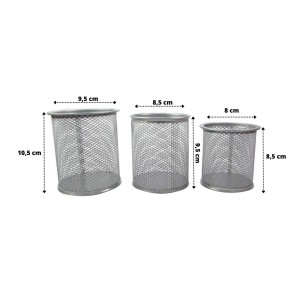 KIT COM 3 ORGANIZADORES PORTA LÁPIS CANETA E CLIPS EM AÇO REDONDO  - HE66309-PTA