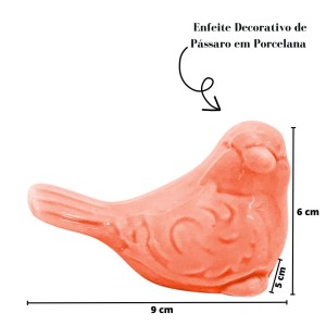 PASSARO PARA DECORACAO EM PORCELANA 9X5X6CM SALMÃO