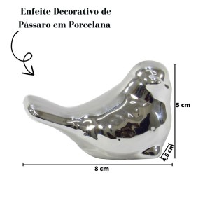 PÁSSARO PARA DECORAÇÃO EM PORCELANA 8X5X4,5CM PRATA