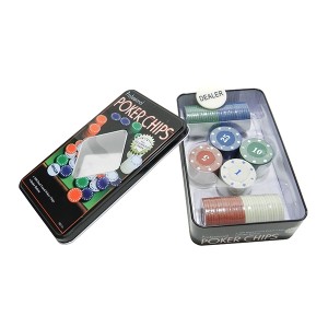 JOGO DE FICHAS PARA POKER 100 FICHAS PLASTICO NA LATA IM42018LY