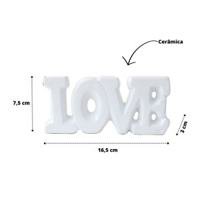 ENFEITE DECORATIVO DE CERÂMICA COM A FRASE LOVE 16.5X7CM - HD80718-BR