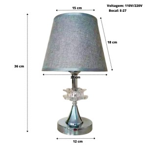 ABAJUR COM BASE CROMADA EM PLÁSTICO E CUPULA EM LINHO 15X36CM BIVOLT - AL55013-CZ