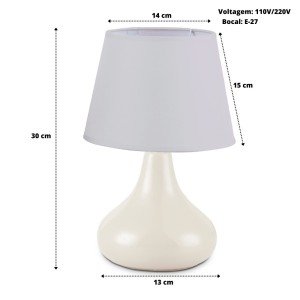 ABAJUR EM CERÂMICA COM CÚPULA EM POLIÉSTER E PVC 30X20CM BIVOLT - AL55004-BR