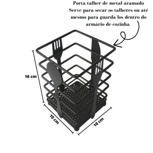 PORTA TALHER DE METAL QUADRADO COM DETALHES NA PEÇA - HD52704 -PT