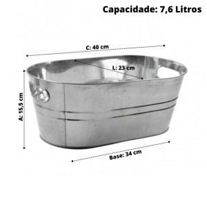 BALDE DE METAL GALVANIZADO RETANGULAR PARA CERVEJA 7,6L CA12215