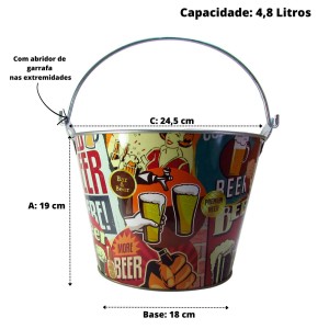 BALDE DE METAL PARA CERVEJA  BAR & BEER  4.8 LITROS - CA12096-E