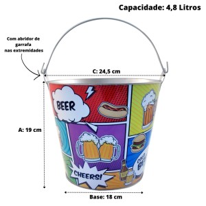 BALDE DE METAL PARA CERVEJA  BEER CHURRASCO 4.8 LITROS - CA12165-A