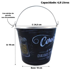 BALDE DE METAL PARA CERVEJA QUALIDADE COMPROVADA 4.8 LITROS - CA12165-B