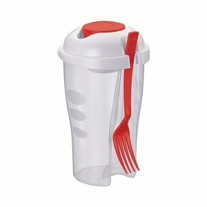 COPO PARA SALADA COM GARFO DE PLASTICO 850 ML VERMELHA - CLA08005-VM