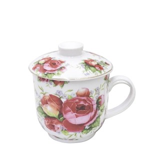 CANECA PORCELANA COM TAMPA E DIFUSOR 300 ML FLORES - GDCH1111-B