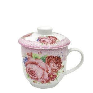 CANECA PORCELANA COM TAMPA E DIFUSOR 300 ML FLORES RS - GDCH1105-B